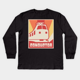 Retro Vintage Rail Crew Railroad Train Conductor Kids Long Sleeve T-Shirt